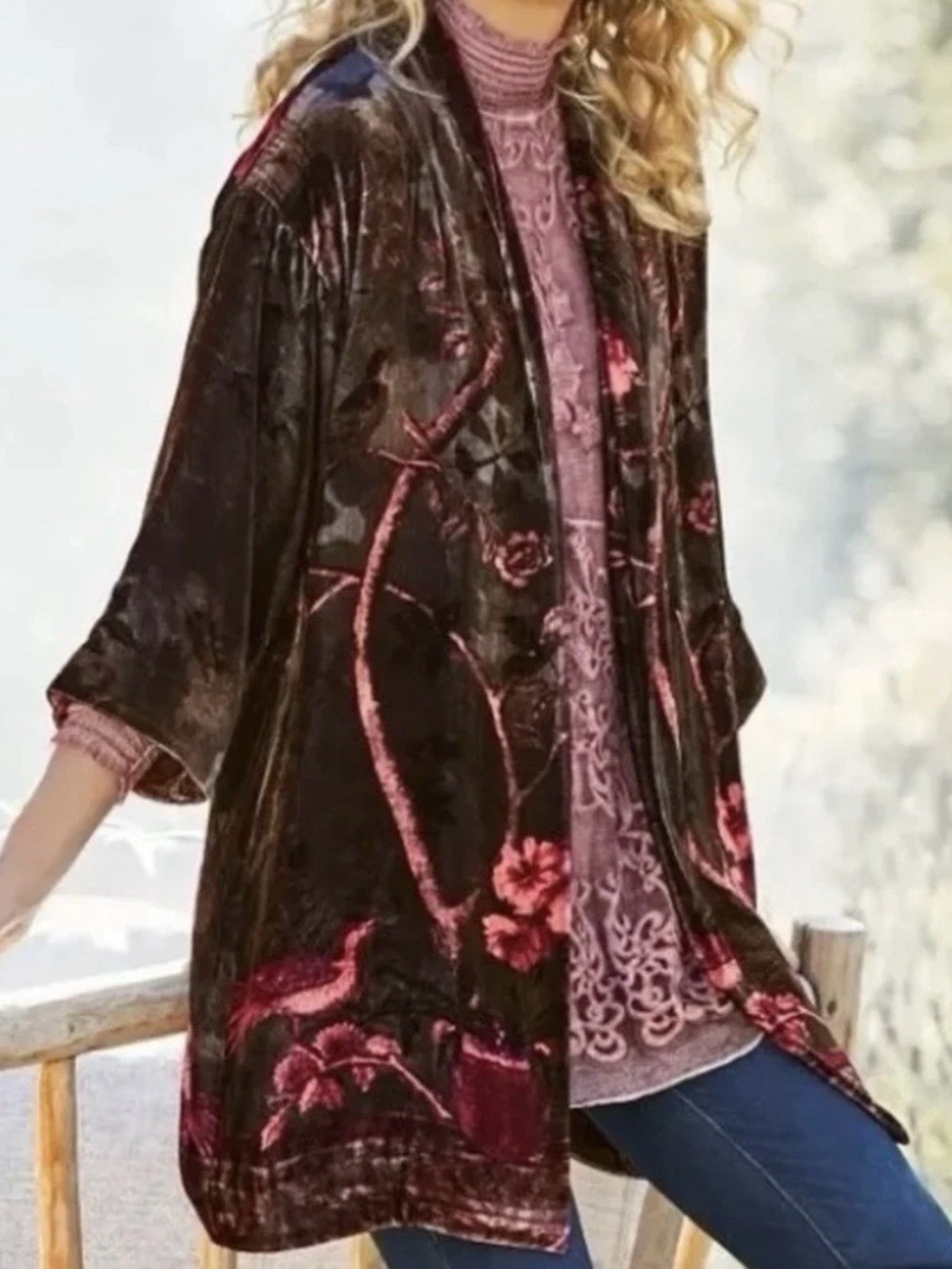 Soft Sorroundings Shiori Velvet Jacket Women Petite S Velvet Silk Blend Boho